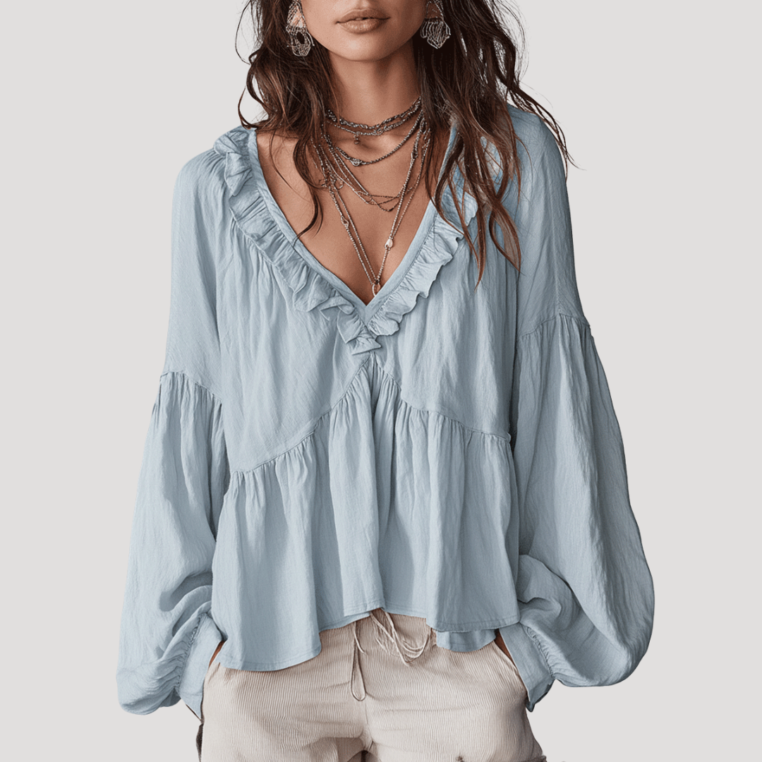 Penelope | Blusa Donna Col V a Volant Maniche Lunghe