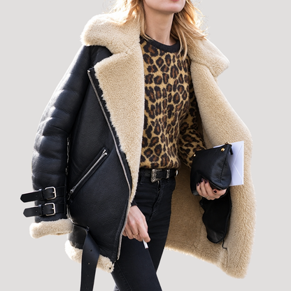 Emily | Giacca Biker Donna Zip con Fodera in Pelliccia