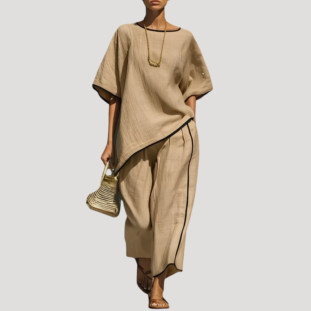Sofia | Completo Pantalone Donna in Lino Due Pezzi Ampio