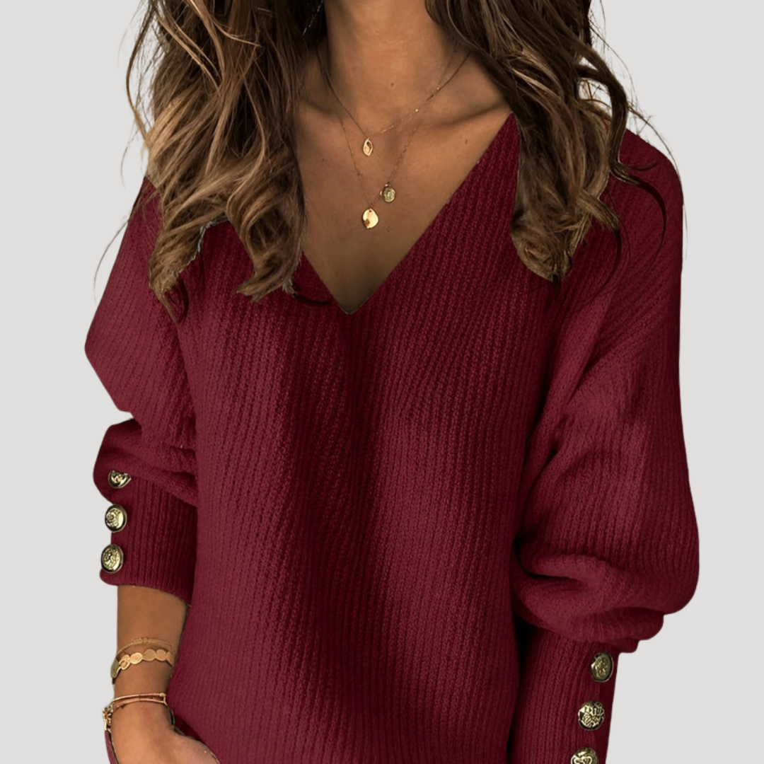Henriette | Pull Donna Col V con Dettagli Bottone