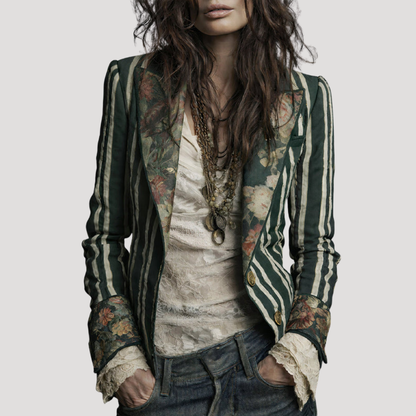 Ophelia | Blazer Donna Vintage a Righe e Fiori