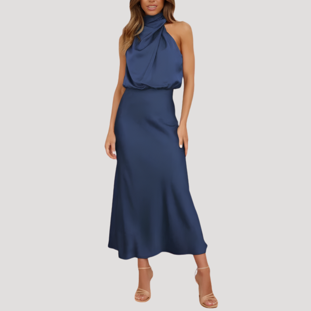 Solene | Abito Midi Donna in Satin con Scollatura Scollo a V