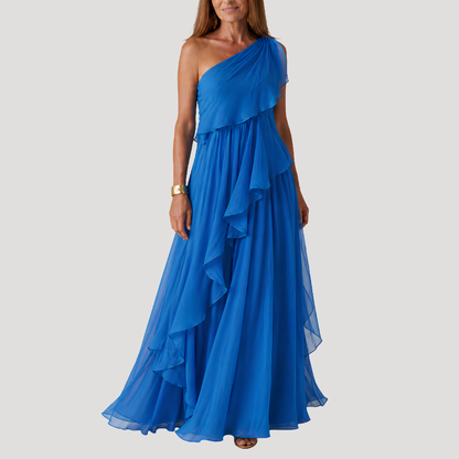 Belen | Abito Lungo Donna Asimmetrico in Mousseline per Matrimonio