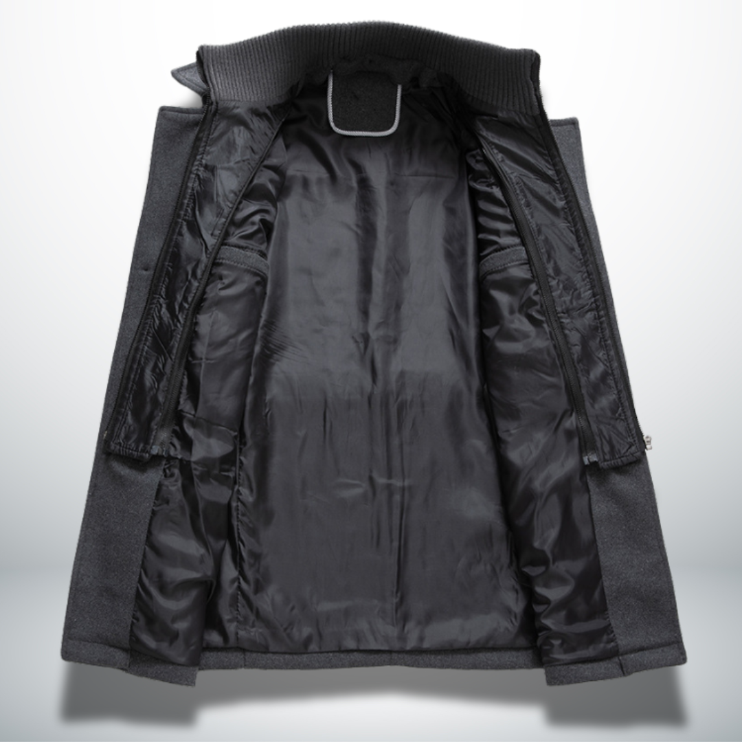 Angelo | Cappotto lungo con doppio strato e collo alto da uomo