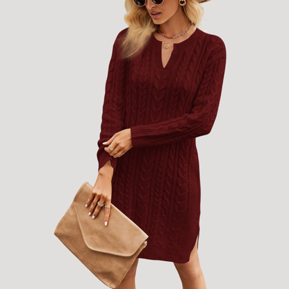 Sarah | Abito Midi Donna in Maglia Intrecciata Maniche Lunghe