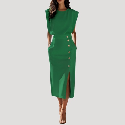 Ninon | Robe Midi Donna Senza Maniche Con Cintura Elegante
