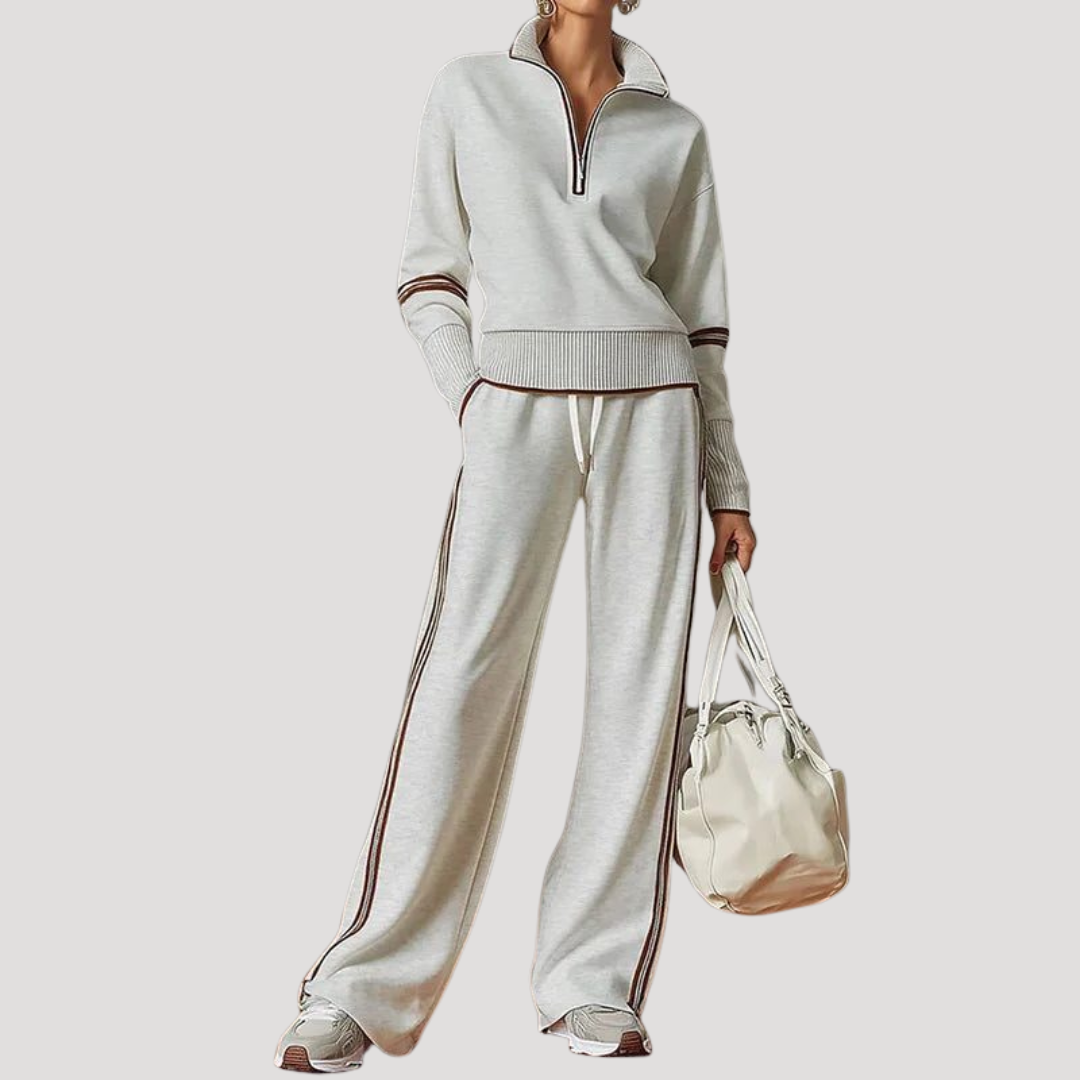 Norma | Completo Donna in Maglia con Collo Zip e Pantaloni Larghi