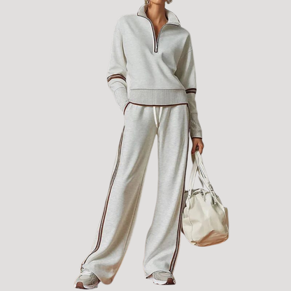 Norma | Completo Donna in Maglia con Collo Zip e Pantaloni Larghi