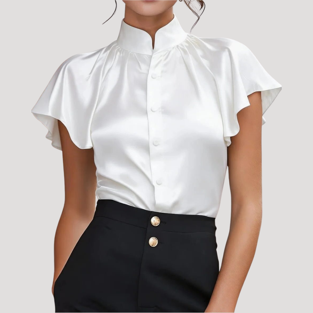 Hortense | Blusa Satinata Donna Elegante con Collo e Maniche Volantate