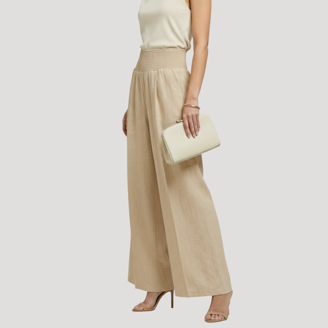 Capucine | Pantaloni Donna Vita Arricciata Gamba Larga