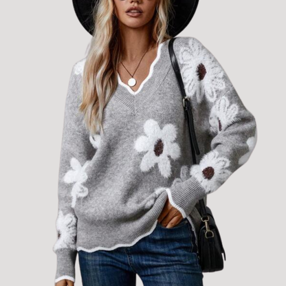 Noelia | Maglione Donna Fiori in Maglia Collo V