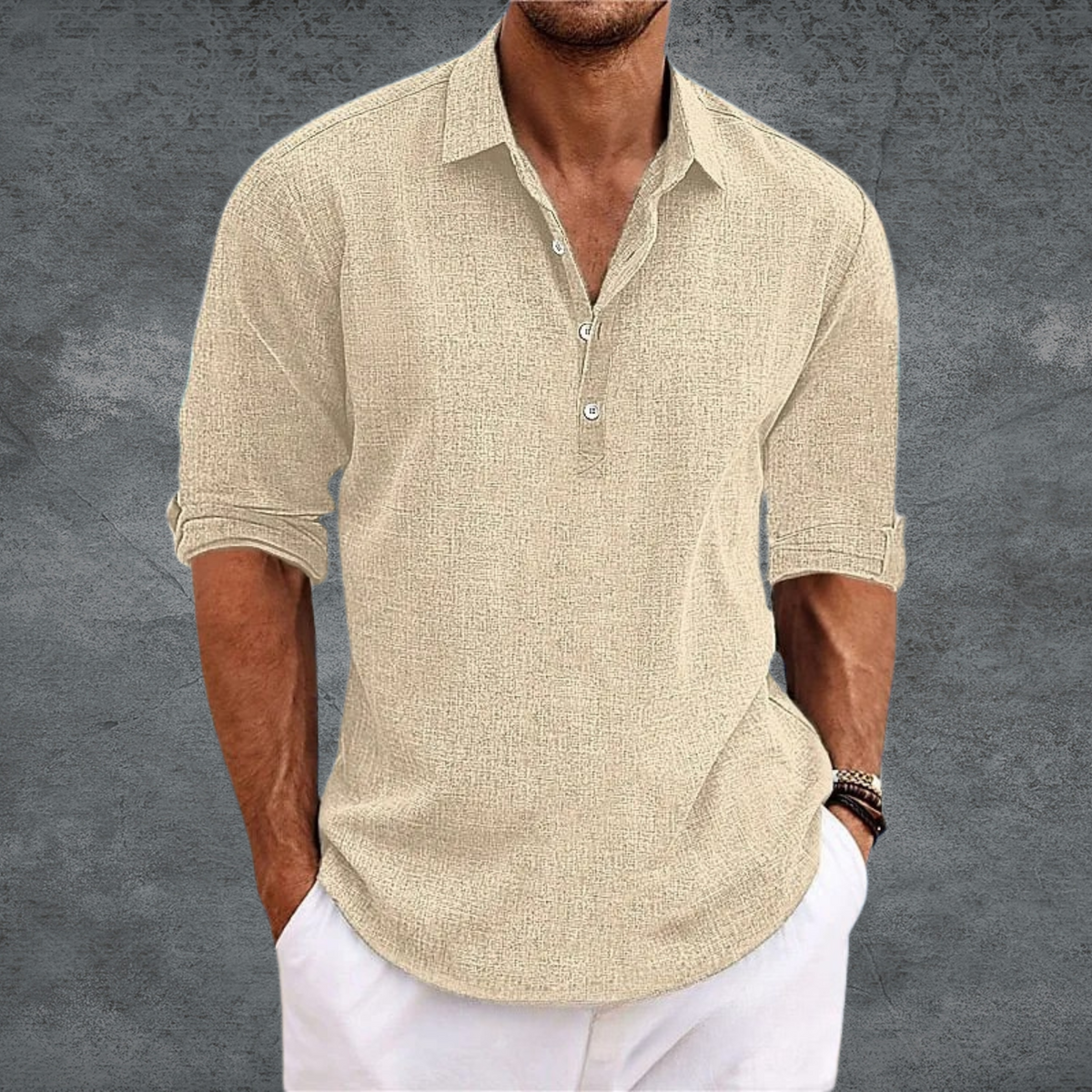 Lorenzo | Camicia henley a maniche lunghe con colletto da uomo