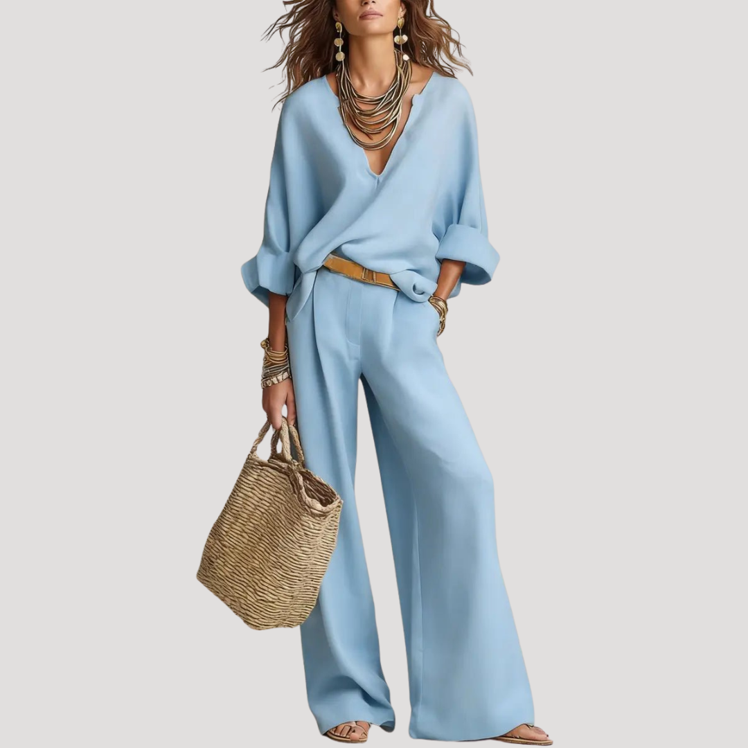 Henriette | Completo Donna con Pantaloni Larghi e Top Col V