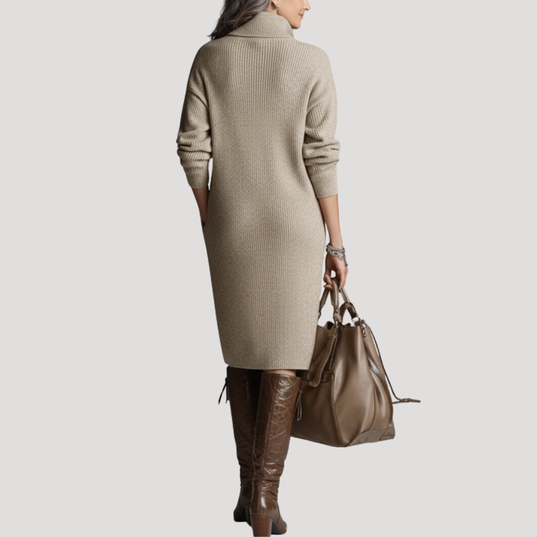 Fernanda | Abito Midi Donna a Costine con Collo Alto