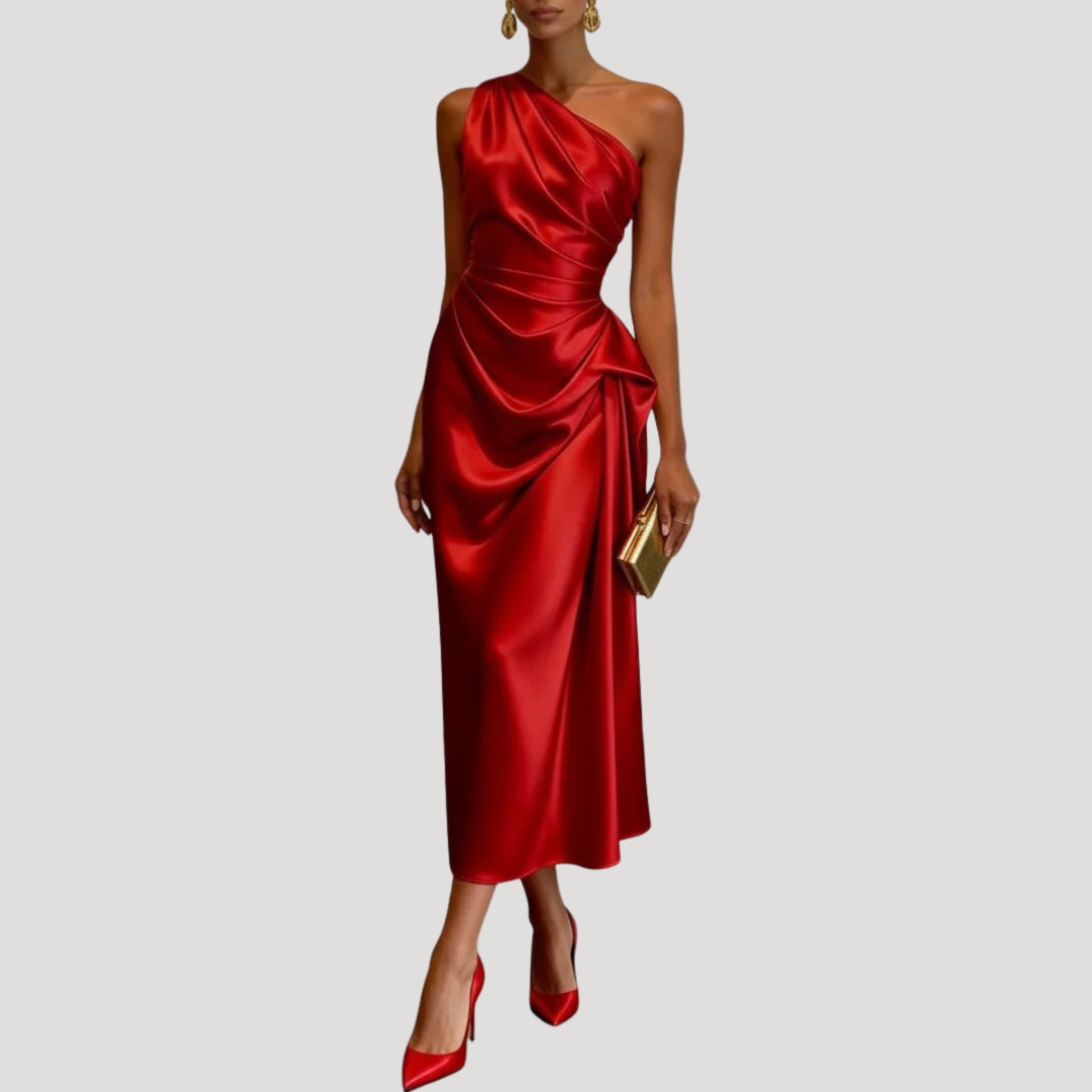 Delia | Abito Midi Satenato Una Spalla Donna