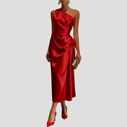 Delia | Abito Midi Satenato Una Spalla Donna