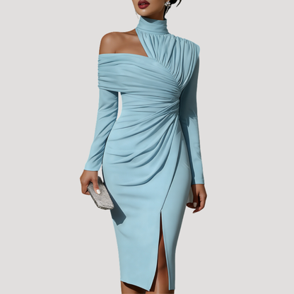 Viola | Abito Tubino Donna Drappeggiato Spalla Scoperta Elegante