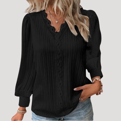 Violetta | Blusa Donna Plissettata Pizzo Collo a V Elegante
