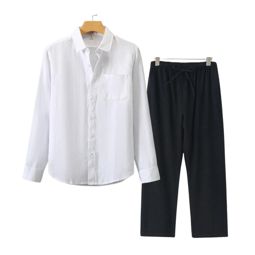 Ernesto | Completo camicia a maniche lunghe e pantaloni con coulisse da uomo