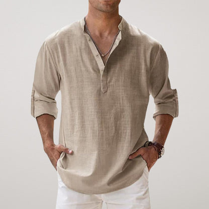Francesco | Camicia Henley a maniche lunghe con collo alla coreana da uomo