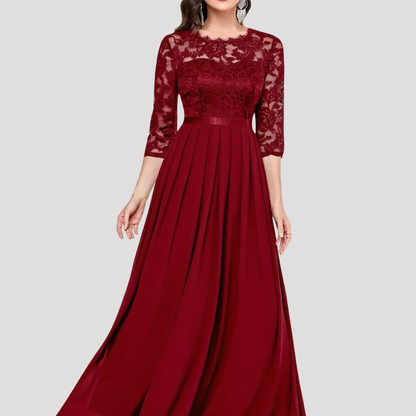 Maria Pia | Robe Lunga Donna Plissettata con Corpetto in Pizzo e Maniche 3/4