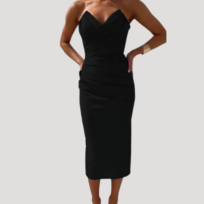 Liana | Abito midi elegante da donna senza spalline