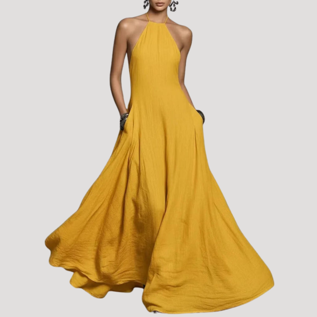 Leontine | Robe Longue Femme Fluide à Col Dos-Nu