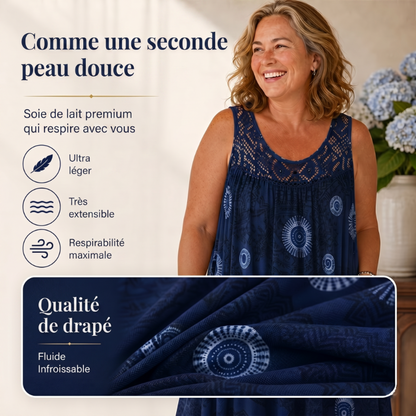 Solène | Vestito midi boho con inserto in pizzo all'uncinetto per donna