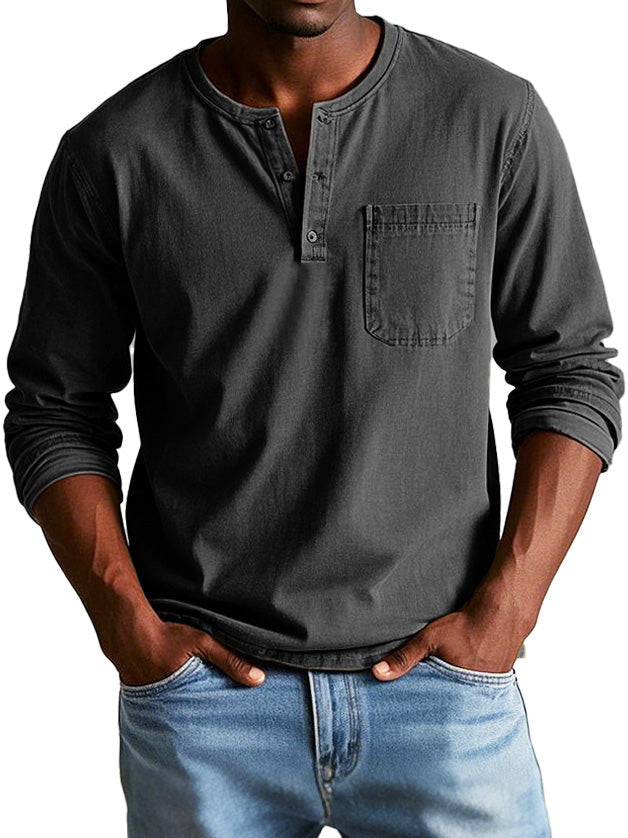 Matteo | Camicia Henley a maniche lunghe con taschino da uomo