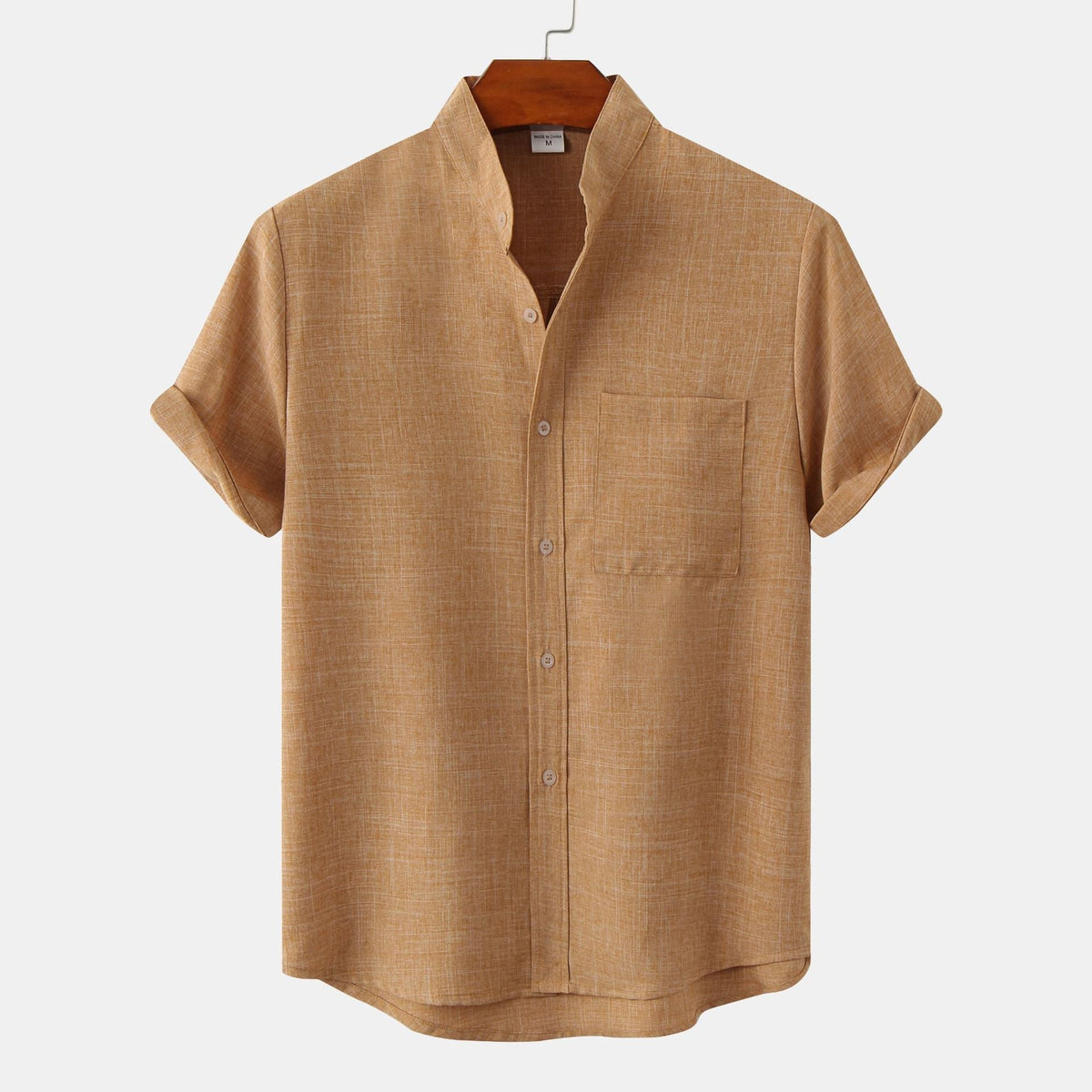 Flavio | Camicia a maniche corte con collo alla coreana e taschino da uomo