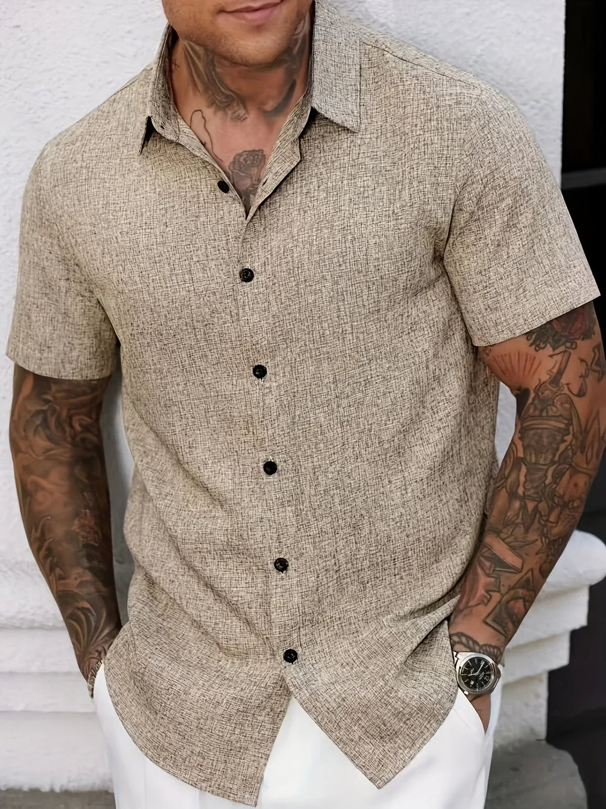 Daniele | Camicia a maniche corte con bottoni a contrasto da uomo
