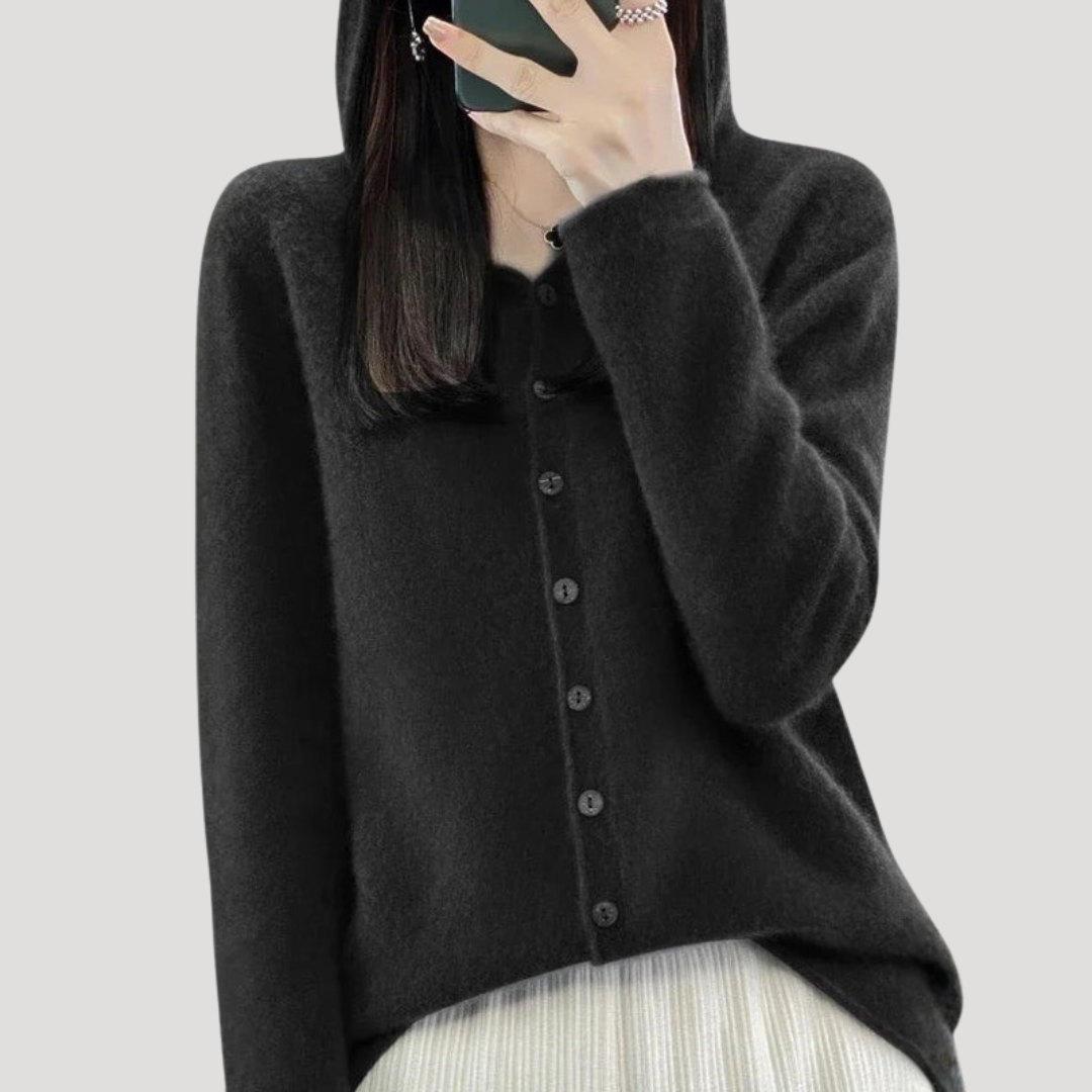 Fiona | Cardigan Donna in Maglia con Cappuccio e Bottoni