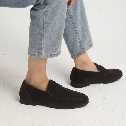 Pasquale | Mocassini penny loafer effetto camoscio sintetico da uomo