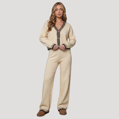 Angeline | Completo Donna in Maglia Cardigan e Pantaloni Larghi