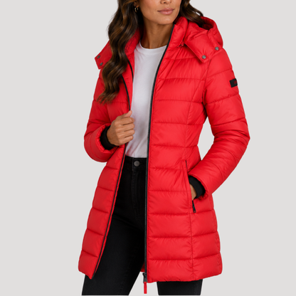 Isotta | Giacca Piumino Lunga Donna con Cappuccio e Chiusura Zip
