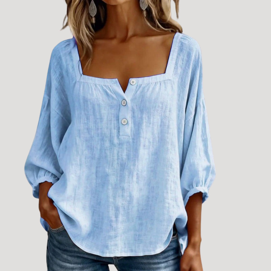 Nina | Blusa Donna Collo Quadrato Bottonata Casual