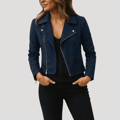 Anne Sophie | Giacca Biker Corto Donna con Zip Asimmetrica