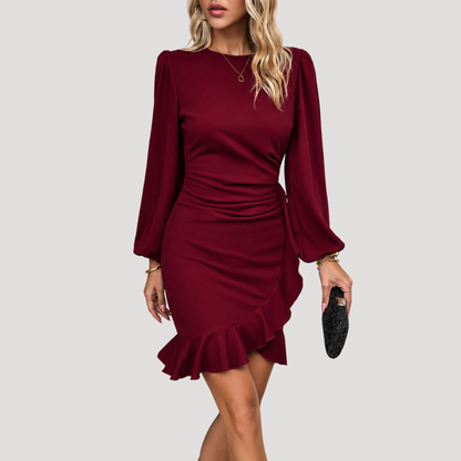 Astrid | Abito Mini Donna Arricciato con Maniche Voluminose e Orlo a Ruffles