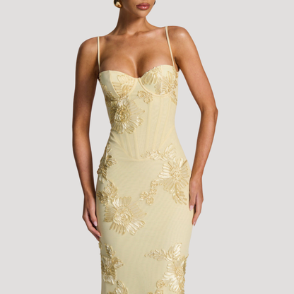 Gabriella | Abito Lungo Ricamato con Spalline Sottili Elegante