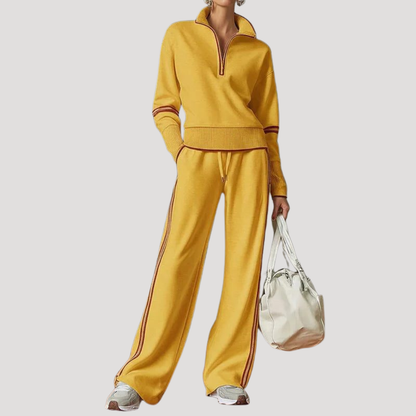 Norma | Completo Donna in Maglia con Collo Zip e Pantaloni Larghi