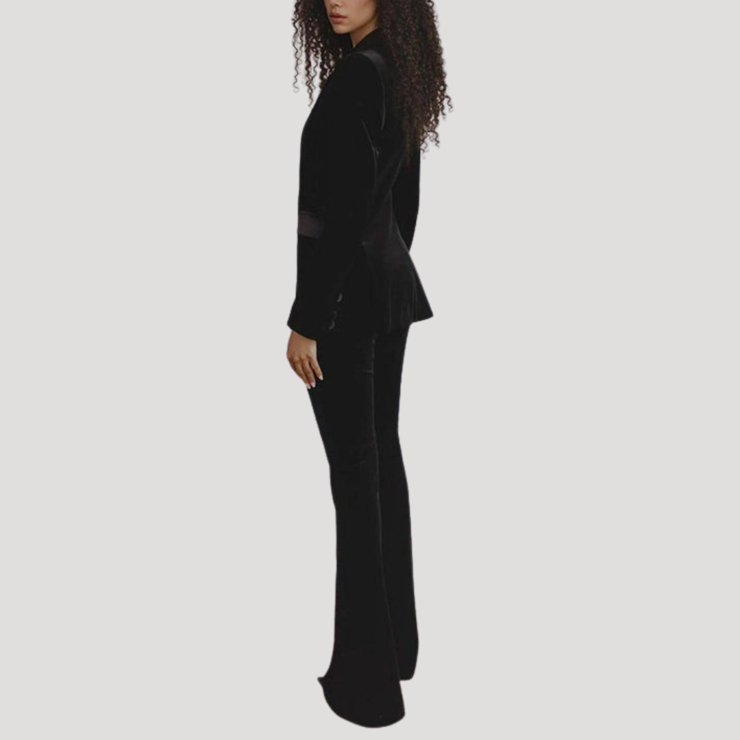 Paloma | Tailleur Donna in Velluto con Blazer Slim Fit e Pantaloni Svasati