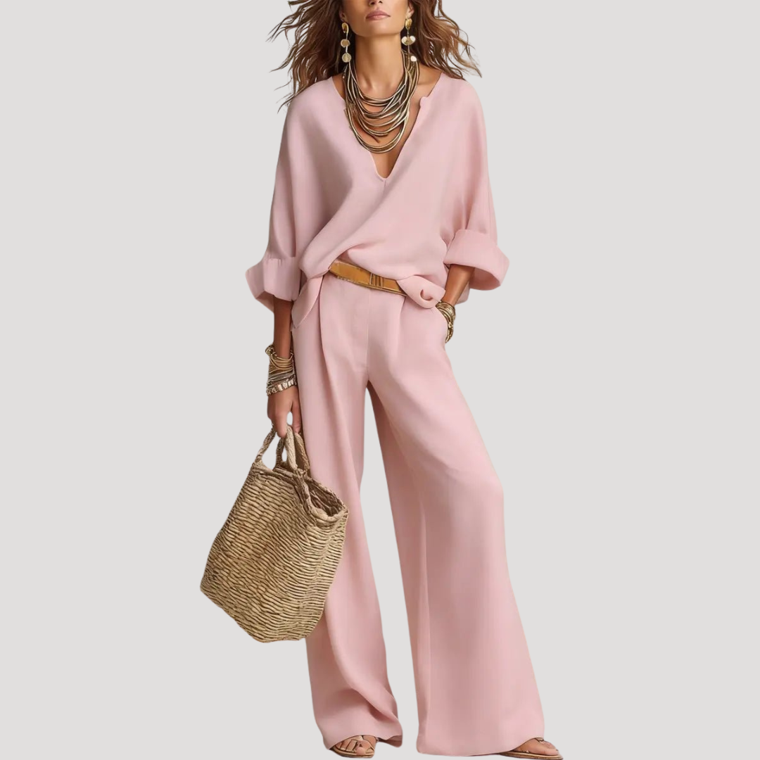 Henriette | Completo Donna con Pantaloni Larghi e Top Col V
