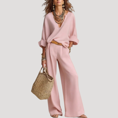 Henriette | Completo Donna con Pantaloni Larghi e Top Col V