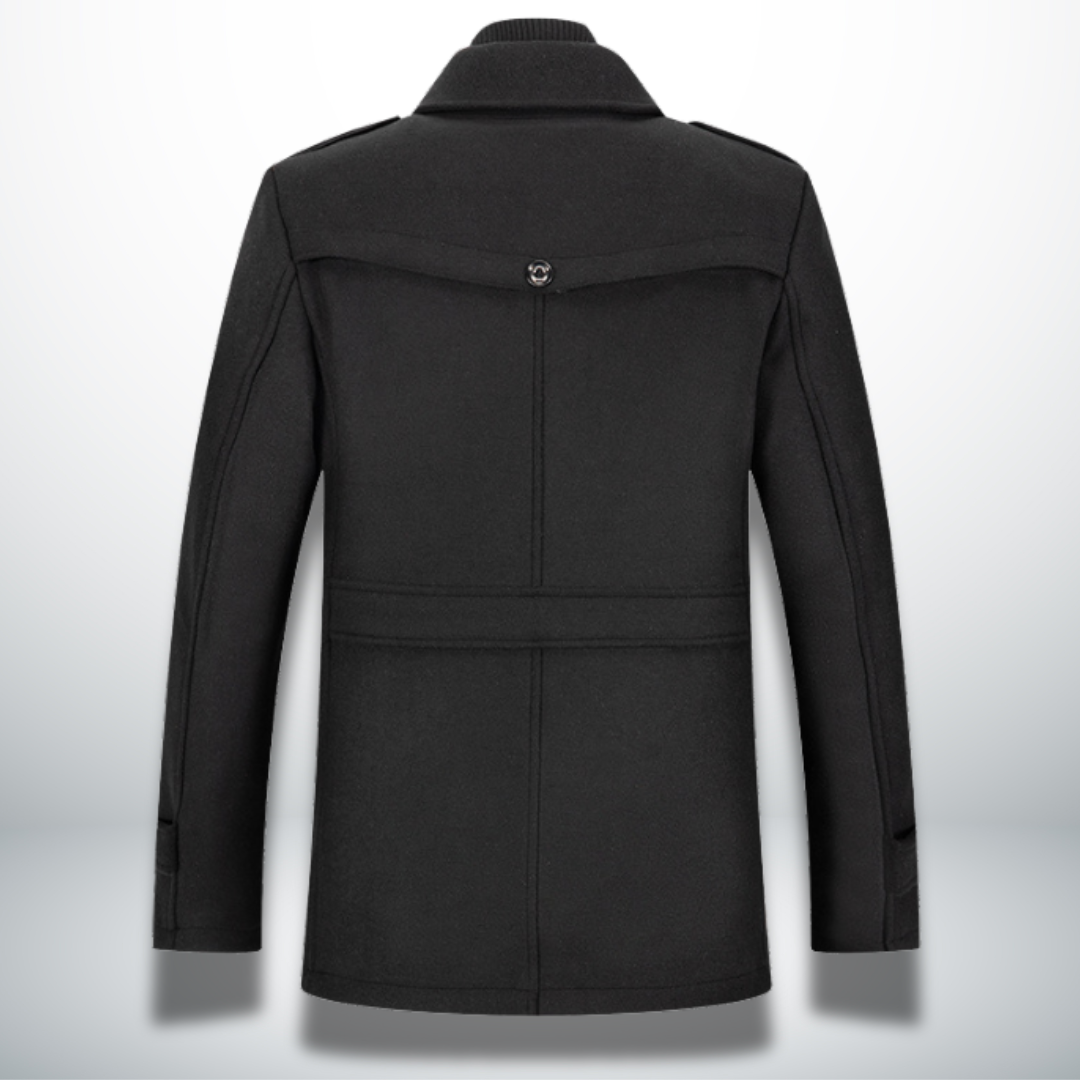 Angelo | Cappotto lungo con doppio strato e collo alto da uomo