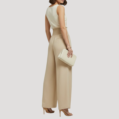 Capucine | Pantaloni Donna Vita Arricciata Gamba Larga