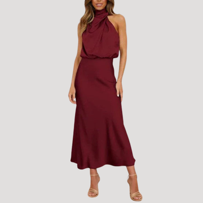 Solene | Abito Midi Donna in Satin con Scollatura Scollo a V