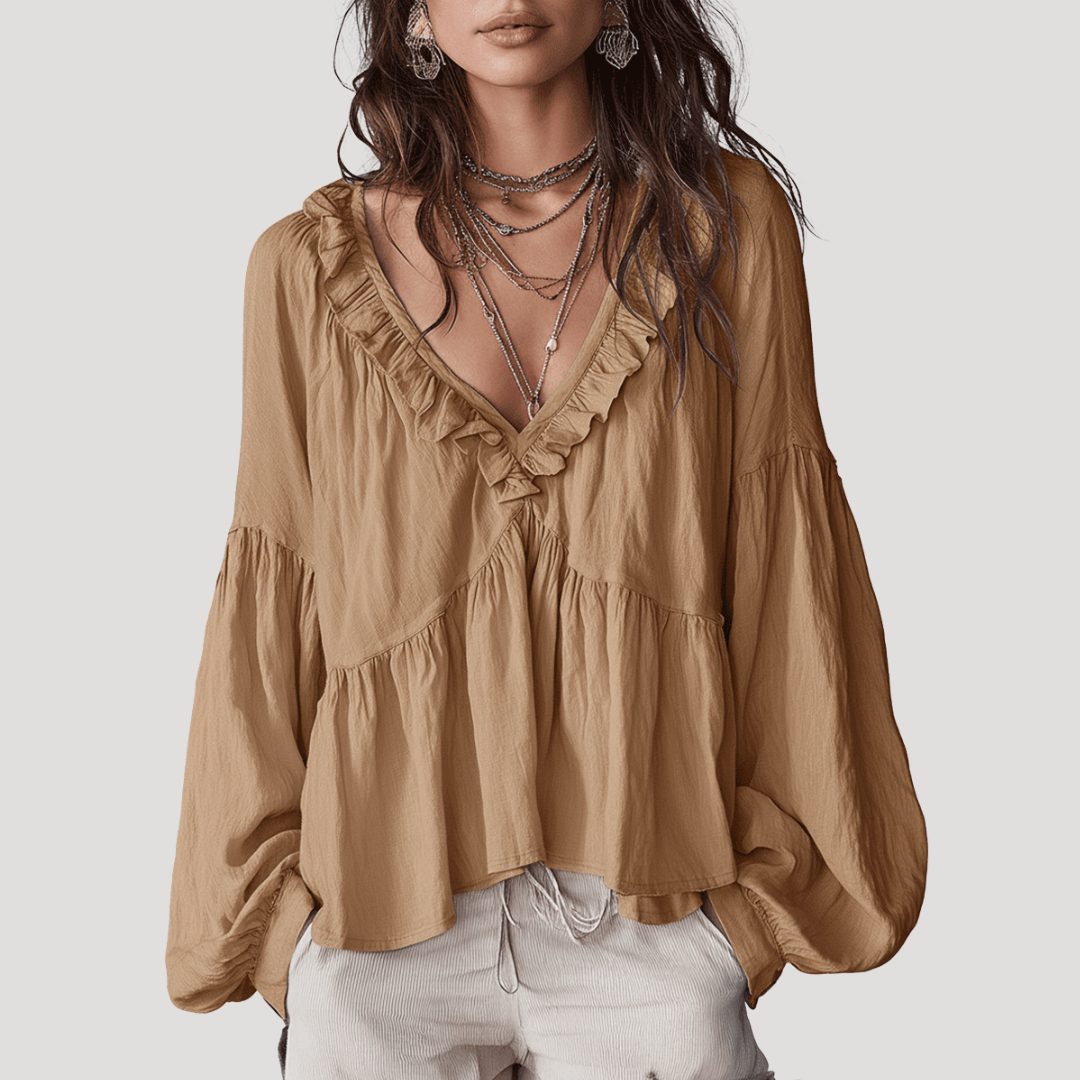 Penelope | Blusa Donna Col V a Volant Maniche Lunghe