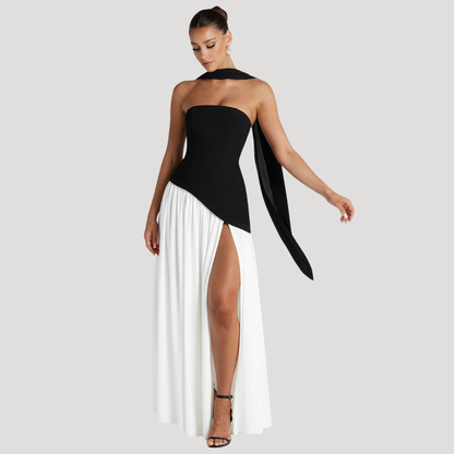 Renata | Abito lungo a bustier plissettato elegante da cerimonia