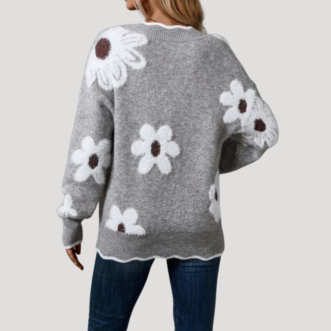 Noelia | Maglione Donna Fiori in Maglia Collo V