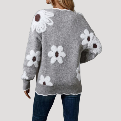 Noelia | Maglione Donna Fiori in Maglia Collo V